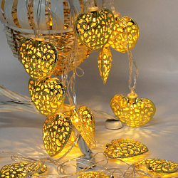 Гирлянда Сердца золотые 2 м 20 ламп от батареек